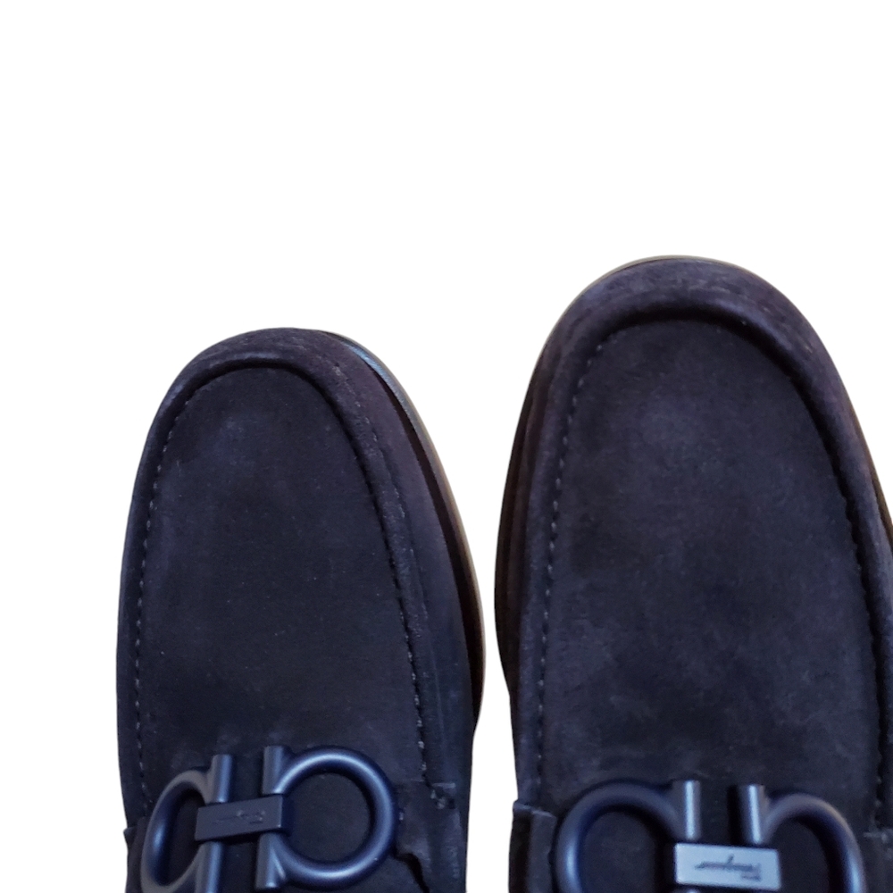 SOLD SALVATORE FERRAGAMO MEN'S ROLO 6 DARK BLUE BUC SUEDE LOAFERS SZ 9 EE - Picture 3 of 8